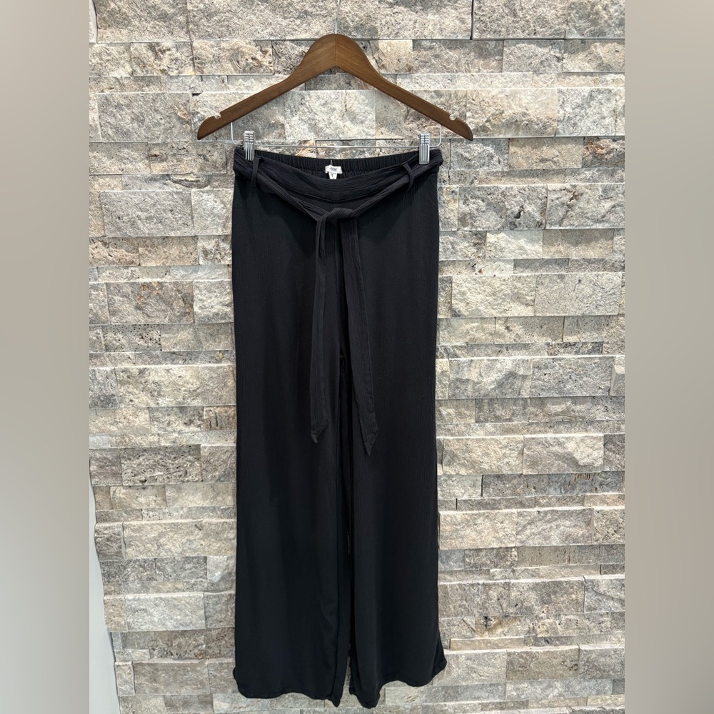 Black Flowy Wide-Leg Pants with Tie Waist